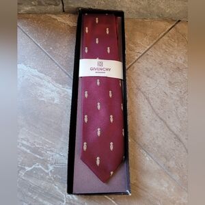 Givenchy Monsieur Men's Red Burgundy Tie Silk Blend Made In USA New In Box